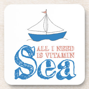 Funny Nautical Quote Sailboat Drawing Vitamin Sea Coaster