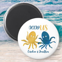 Funny navy and gold ocean octopus wedding favor