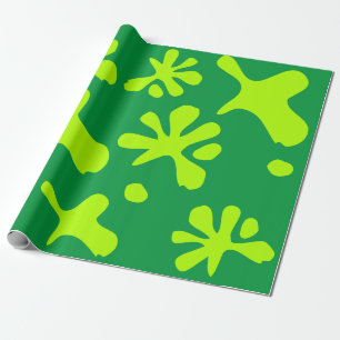 Funny neon green slime paint splash pattern kids  wrapping paper