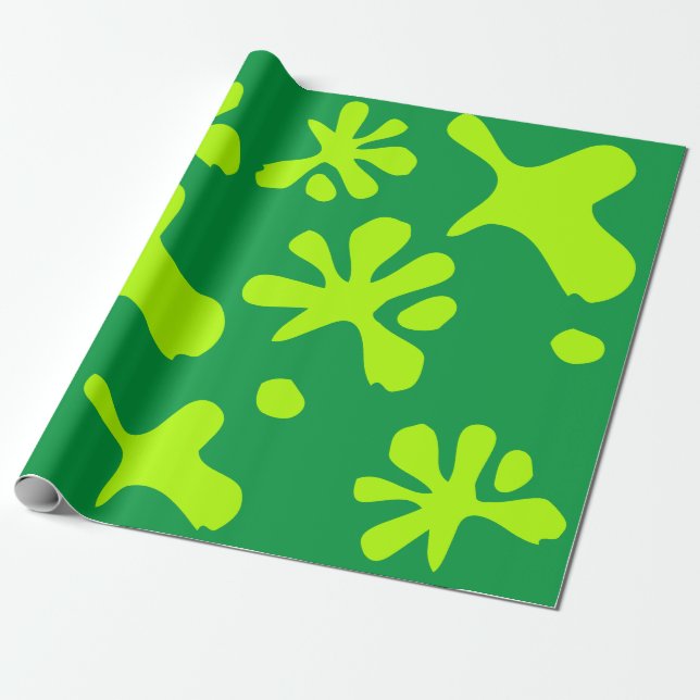 Funny neon green slime paint splash pattern kids  wrapping paper (Unrolled)