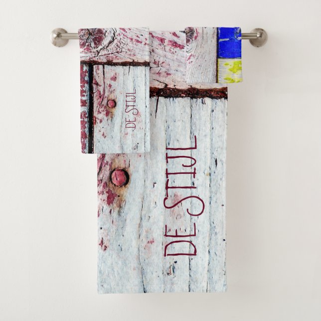 Funny Neoplasticism wooden art style customisable Bath Towel Set (Insitu)