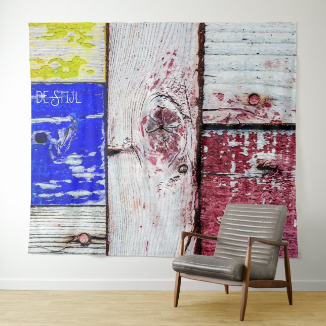 Funny Neoplasticism wooden art style customisable Tapestry (In Situ (Horizontal))