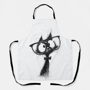Funny Nerd Cat with Glasses & Bowtie Women's White Apron