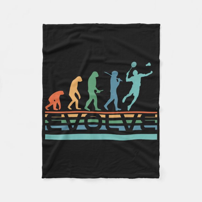 Funny Nerdy Evolve Badminton Player Evolution Spor Fleece Blanket (Front)