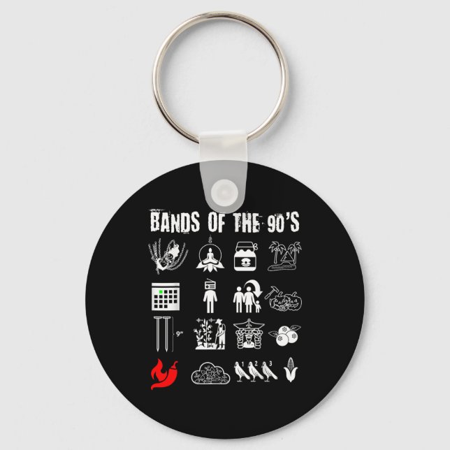 Funny Nerdy Iconic Alternative Rock Bands Of The 9 Key Ring (Front)