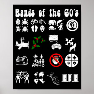Funny Nerdy Iconic Pop Rock Bands of the 60s White Poster