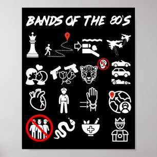 Funny Nerdy Iconic Pop Rock Bands of The 80s White Poster