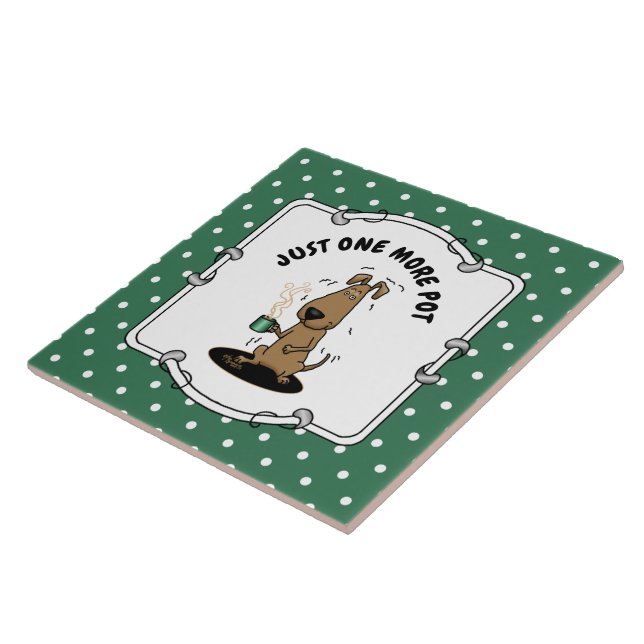 Funny Nervous Jittery Hound Dog on Coffee Ceramic Tile (Side)