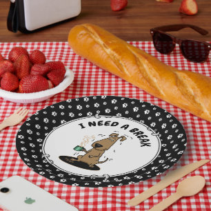 Funny Nervous Jittery Hound Dog on Coffee Paper Plate