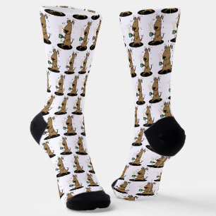 Funny Nervous Jittery Hound Dog on Coffee Socks