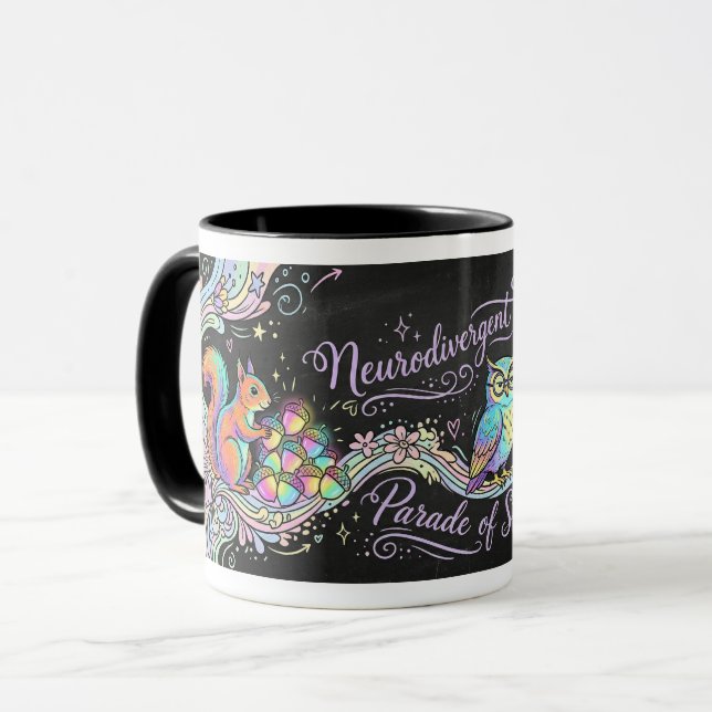 Funny Neurodivergent Parade Strengths ADHD Art Mug (Front Left)