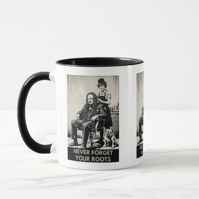 Funny 'never forget your roots' mug (Left)