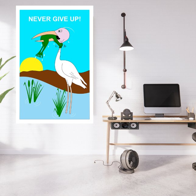 Funny Never Give Up Frog Choking Bird Poster (Creator Uploaded)