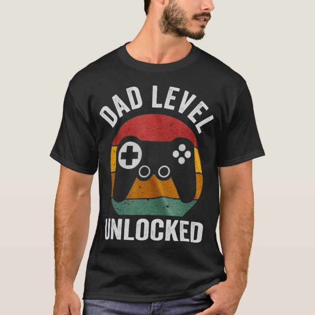 Funny New Dad  Dad Level Unlocked day Tee (Front)