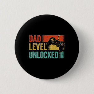 Funny New Dad Fathers Day Dad Level Unlocked Gamin 6 Cm Round Badge