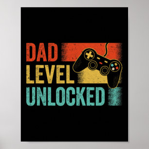 Funny New Dad Fathers Day Dad Level Unlocked Gamin Poster