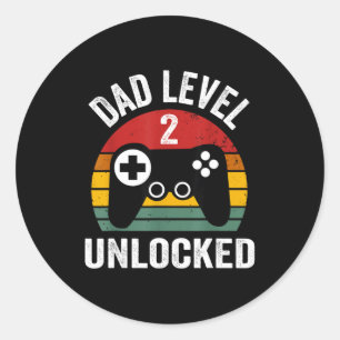 Funny New Dad Shirt Dad Level 2 Unlocked For 2 Kid Classic Round Sticker