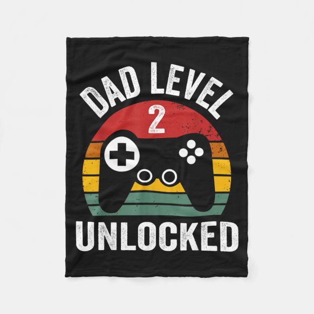 Funny New Dad Shirt Dad Level 2 Unlocked For 2 Kid Fleece Blanket (Front)