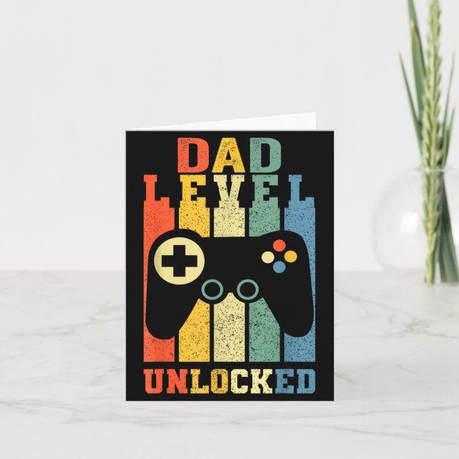 Funny New Dad Shirt Dad Level Unlocked Day Tee Shi Card (Front)