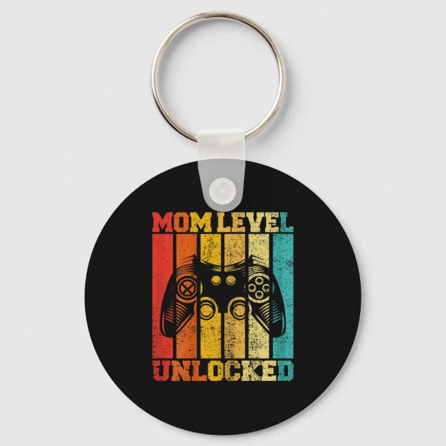 Funny New Mom Level Unlocked Gaming Pregnancy Anno Key Ring (Front)