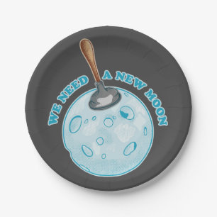 Funny new moon astronomy paper plate