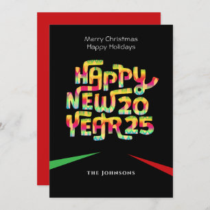 Funny New Year Colourful Modern Custom Text Black Holiday Card