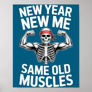 Funny New Year Gym Skeleton Resolution Workout Hum Poster