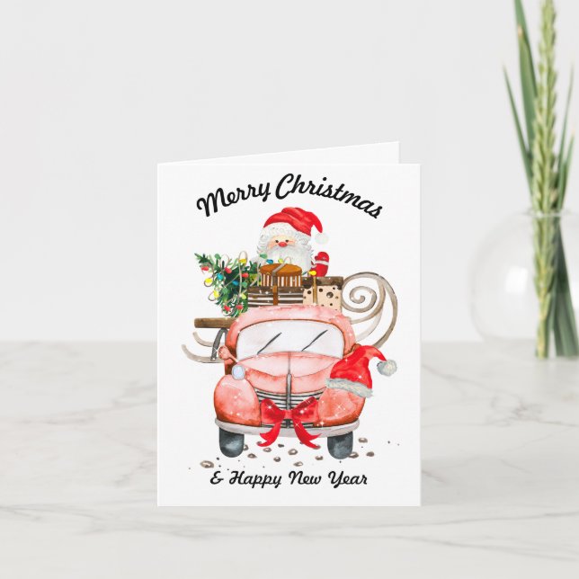 Funny new year Santa truck merry Christmas Holiday Card (Front)
