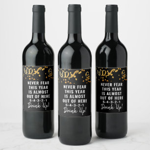 Funny New Years Black Gold Glitter Confetti Wine Label