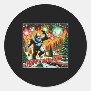 Funny New Years Eve 2024 Bigfoot And Fireworks Hum Classic Round Sticker