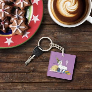 Funny New Year's Eve Aftermath White Cat Key Ring
