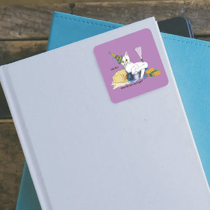 Funny New Year's Eve Aftermath White Cat Square Sticker
