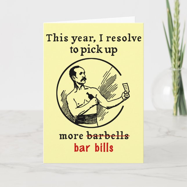 Funny New Year's Resolution Retro Beer Drinker Holiday Card (Front)
