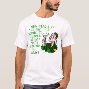 Funny New Years Retro Drinking Man with Champagne T-Shirt