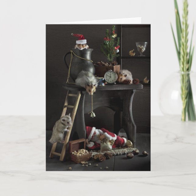 Funny New Year's still-life with hamsters Holiday Card (Front)