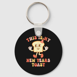 Funny New Year's Toast Bread Pun Retro Hipe  Key Ring