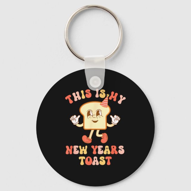 Funny New Year's Toast Bread Pun Retro Hipe  Key Ring (Front)