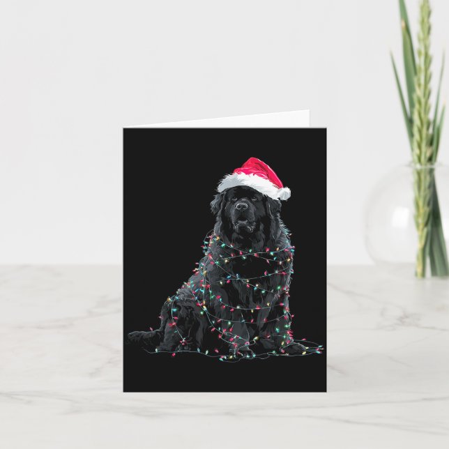 Funny Newfoundland Christmas Graphic Dog Lights Lo Card (Front)