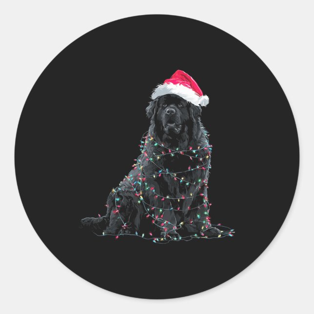 Funny Newfoundland Christmas Graphic Dog Lights Lo Classic Round Sticker (Front)