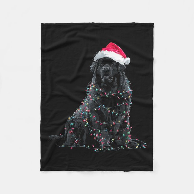 Funny Newfoundland Christmas Graphic Dog Lights Lo Fleece Blanket (Front)