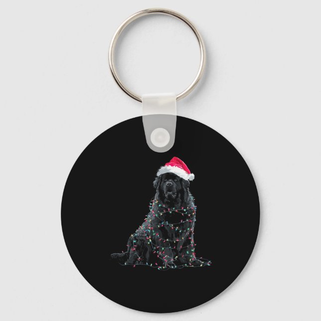 Funny Newfoundland Christmas Graphic Dog Lights Lo Key Ring (Front)