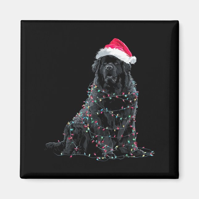 Funny Newfoundland Christmas Graphic Dog Lights Lo Magnet (Front)
