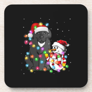Funny Newfoundland Dog Christmas Snowman Light Coaster