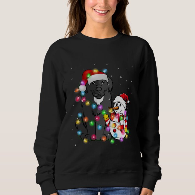 Funny Newfoundland Dog | Christmas Snowman Light Sweatshirt (Front)