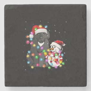 Funny Newfoundland Dog Christmas Tee Snowman Light Stone Coaster