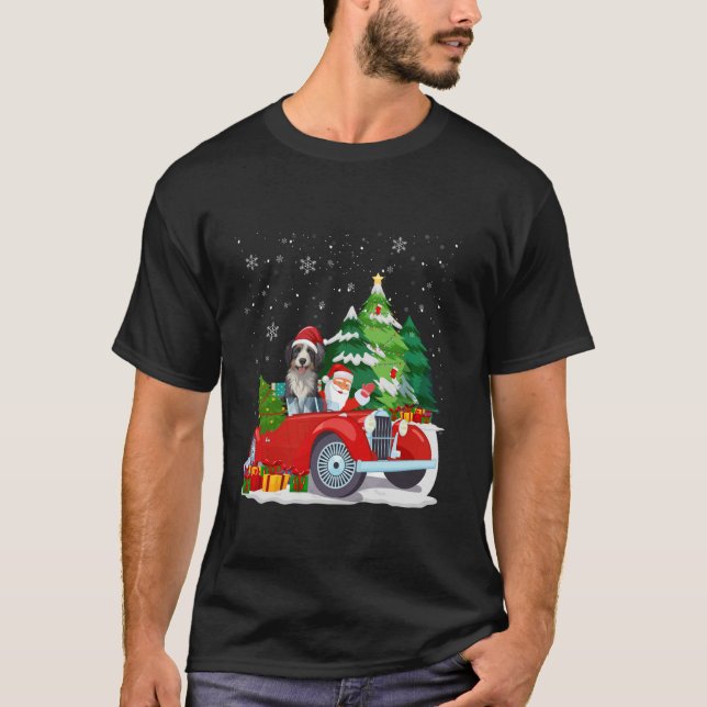 Funny Newfoundland Dog Santa Hat Santa Driving Chr T-Shirt (Front)