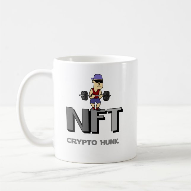 Funny NFT Collector Crypto Hunk Weight Lifter Pun Coffee Mug (Left)