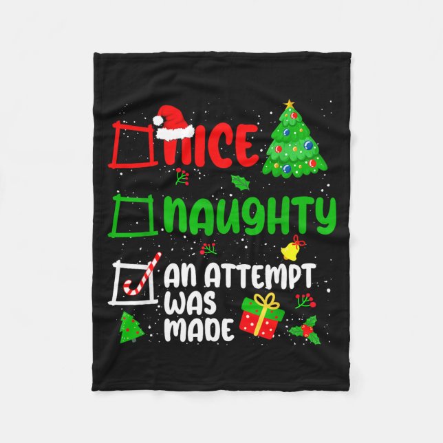 Funny Nice Naughty An Attempt Was Made List Xmas S Fleece Blanket (Front)