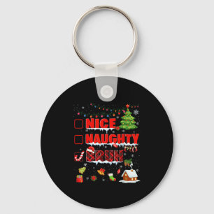 Funny Nice Naughty Bruh Christmas Plaid Pjs Pajama Key Ring