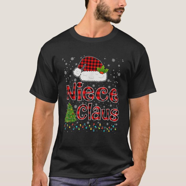 Funny Niece Claus Christmas Lights Xmas Pajama Fam T-Shirt (Front)